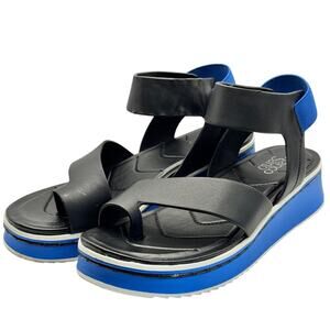 Franco Sarto Black Blue Platform Sandals Women’s 8M Strap Elliott 8M Leather